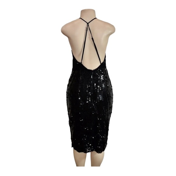 MANNING CARTELL Black Sequins Deep V Neck Backless Cocktail Dress Size 0 Holiday - Picture 7 of 11